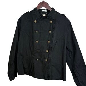 Ali & Kris Military Jacket Womens 1X Black Cotton Double Breasted Brass Button